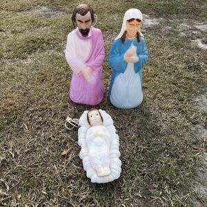 Vintage Empire lighted MINI nativity blow mold set 3 Piece Mary Joseph Jesus